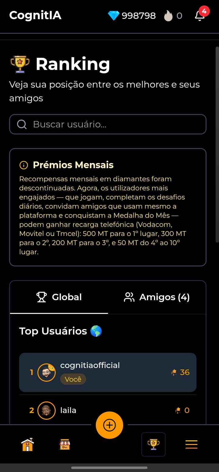 Página de ranking global e de amigos