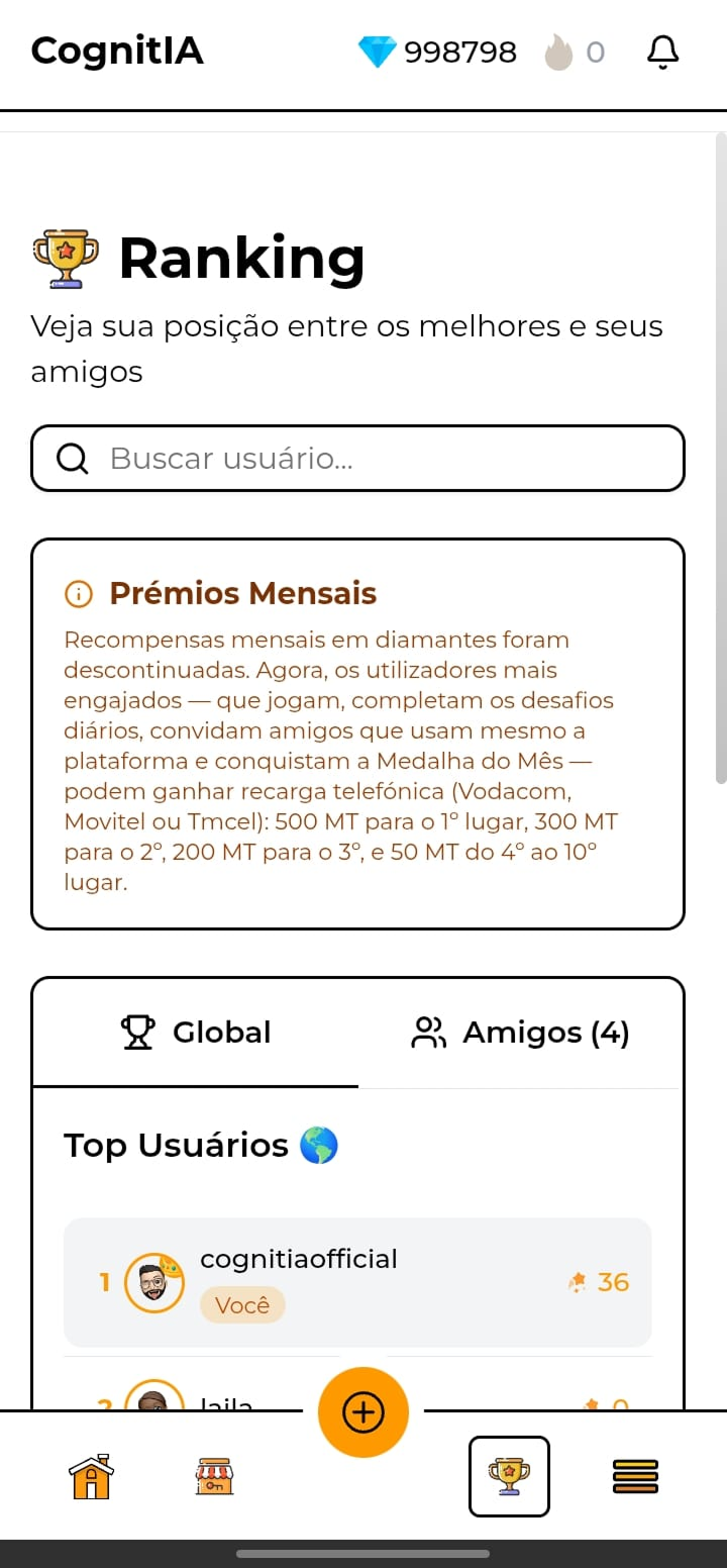 Página de ranking global e de amigos